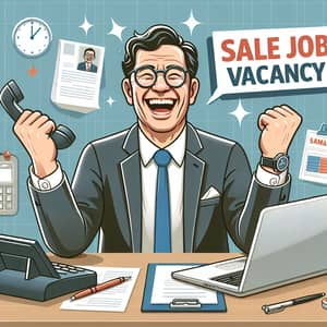 Joyful Asian Sales Manager | Sales Job Vacancy Illustration