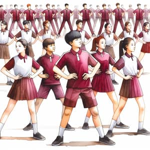 Diverse Group of Classmates Performing Dance | Maroon PE Uniform