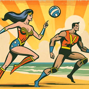Mythical Heroes Play Volleyball: Vintage Comic Style Fun