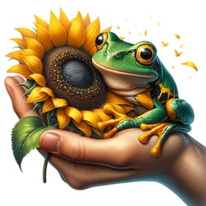 Adorable Frog Holding Sunflower