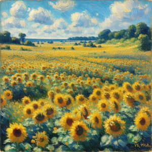 Impressionist Sunflower Field Art | Tranquil Landscape Painting