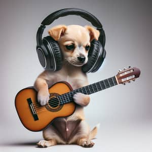 Charming Dog Musician: Guitar Strumming & Headphone Listening
