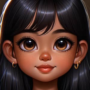Cute Young Girl with Expressive Eyes | Warm Tanned Skin