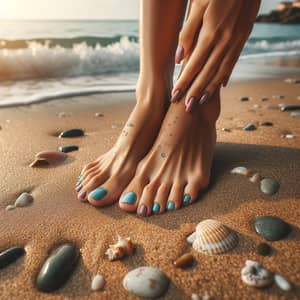 Tranquil Beach Scene with Colorful Nails - Serene Coastal Beauty
