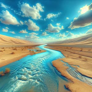 Shimmering River in Vast Desert Landscape - A Symbol of Hope