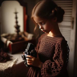 Innocence Captured in a Chocolate Brown Crocheted Dress | Portrait Photography