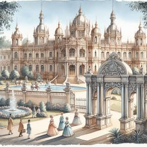 Majestic Royal Palace Watercolor Painting