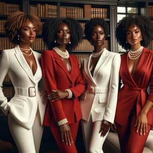 Empowered Black Women in Elegant Library Setting
