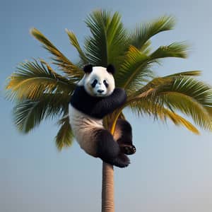 Relaxed Panda on Palm Tree - Nature's Unexpected Scene