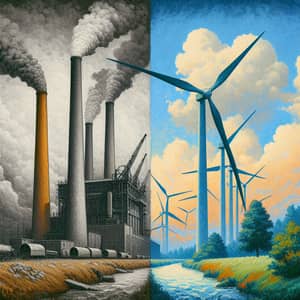 Traditional vs Clean Energy: Power Plant vs Wind Turbine