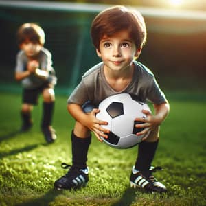 Passionate Young Football Enthusiast on Green Field