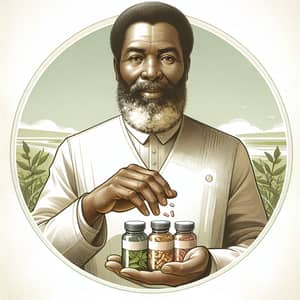 African Descent Elderly Herbalist with Herbal Supplements