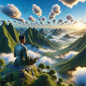 High-Resolution 3D Image of South Asian Male Meditating on Green Mountain