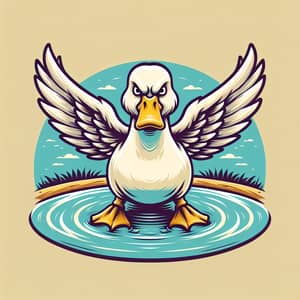 Angry Duck Illustration | Serene Pond Scene