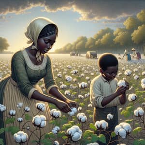 Young Black Mother and Son Picking Cotton | Heartwarming Scene