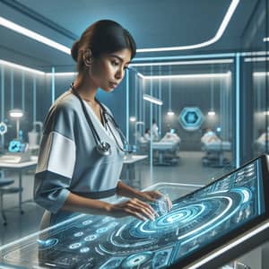 Futuristic Self-Employed Nurse with Advanced Healthcare Tech