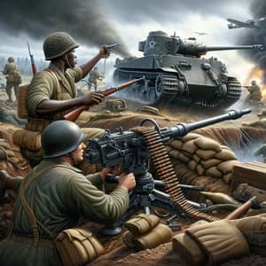 WW2 Battlefield Scene: American Soldiers vs German Panzer