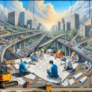 Civil Engineering Mural: Bridges, Skyscrapers, Highways & Engineers