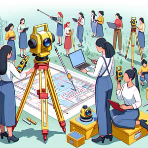 Diverse Women Surveying Site with Modern Instruments