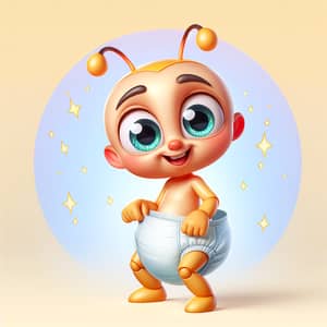 Charming Cartoon Ant Kid in Diapers | Playful Ant Child