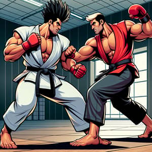 Thrilling Martial Arts Fight Scene in Traditional Dojo