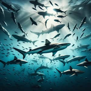 Diverse Shark Species Swimming in the Deep Blue Sea