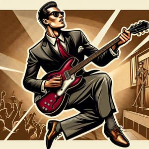 50's Style Illustration: Guitar-Playing Man in Suit
