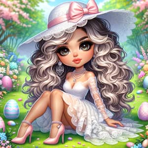 Colorful 4K Airbrush Oil Painting of Latina-American Woman in Easter Garden