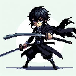 Pixel Art Warrior Animation: Dark-Haired Swordsman Attack