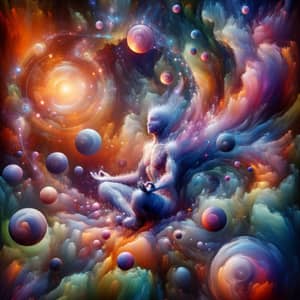 Ethereal Figure Surrounded by Vibrant Orbs | Essence of Magic & Wonder