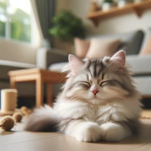 Adorable Fluffy Cat Relaxing in a Bright Room
