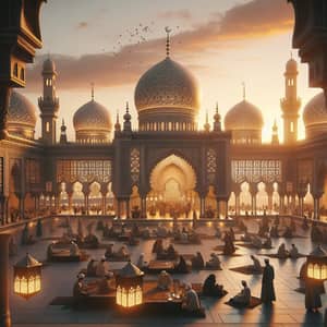 Islamic Architecture at Sunset: Serene Cultural Gathering