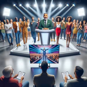 Exciting Reality Show Stage with Diverse Contestants
