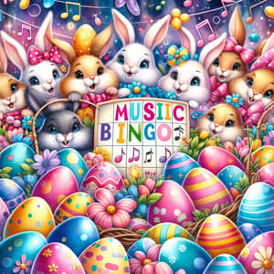 Festive Easter-Themed Music Bingo Scene | Family-Friendly Fun