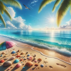 Tranquil Beach Scene with Crystal Clear Waves and Palm Trees