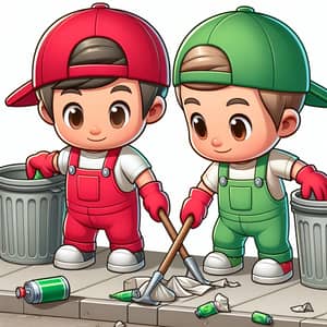 Animated Cartoon Brothers Sanitation Workers - Keeping City Clean