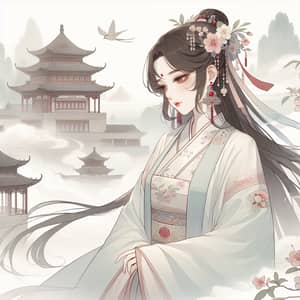 Tranquil Woman in Traditional Garb | Chinese Style Illustration