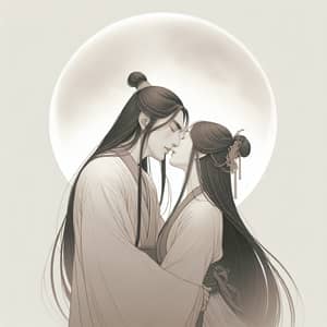Romantic Eastern Couple in Classic Attire - Gentle Kiss