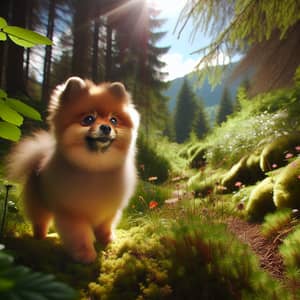 Charming Brown Pomeranian Exploring Lush Green Woods