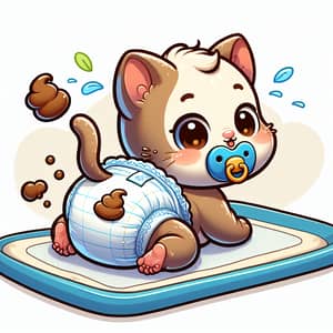 Adorable Newborn Kitten in Diapers | Funny Cartoon Image