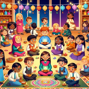 Multicultural School Diwali Celebration with Diyas, Rangoli & Lanterns