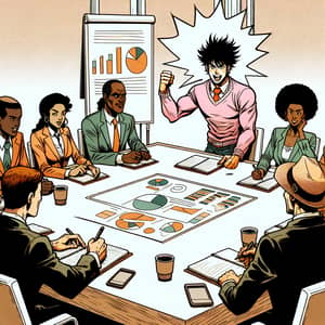 Animated Manga Style Illustration: Diverse Group Discussion