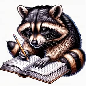 Realistic Raccoon Writing a Book Tattoo Design