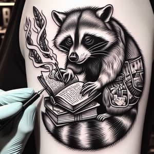 Creative Raccoon Writing Book Tattoo Design