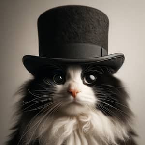 Elegant Black and White Cat in Gentleman's Top Hat