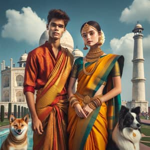 South Indian Boy and Girl in Traditional Attire at Taj Mahal