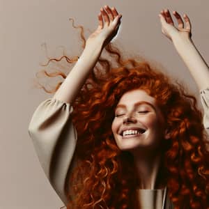 Radiant Redheaded Woman with Raised Arms