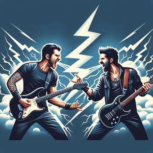 Rock Musicians Rivalry: Intense Exchange with Lightning Strike
