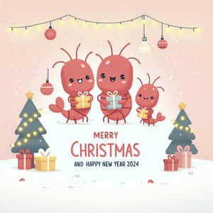 Joyful Shrimp Family Celebrate Christmas with Wrapped Gifts