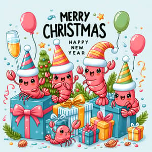 Cute Shrimp Family Christmas & New Year Greeting Card Design